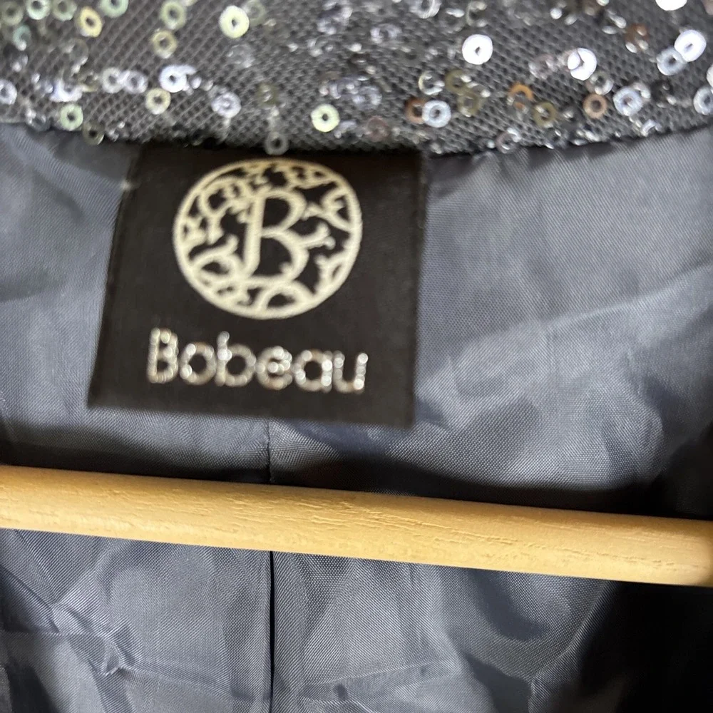 Bobeau Sequin Jacket Womens Sz S Grey Open Front‎ Lapel Party Coat Blazer